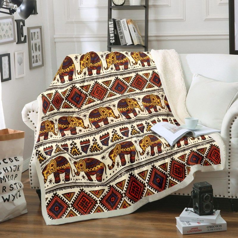 Elephant Native Pattern Sherpa Fleece Blanket