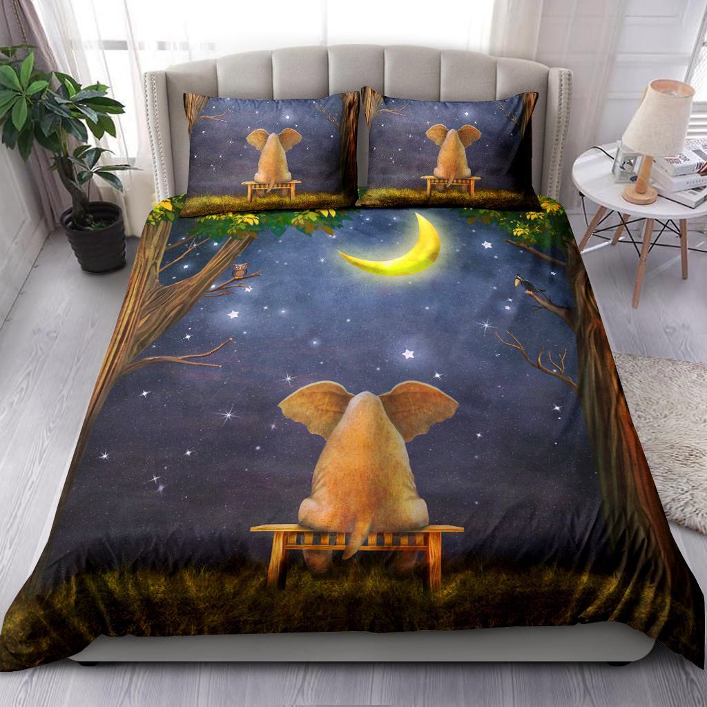 Elephant On A Bench In The Night Forest Bedding Set