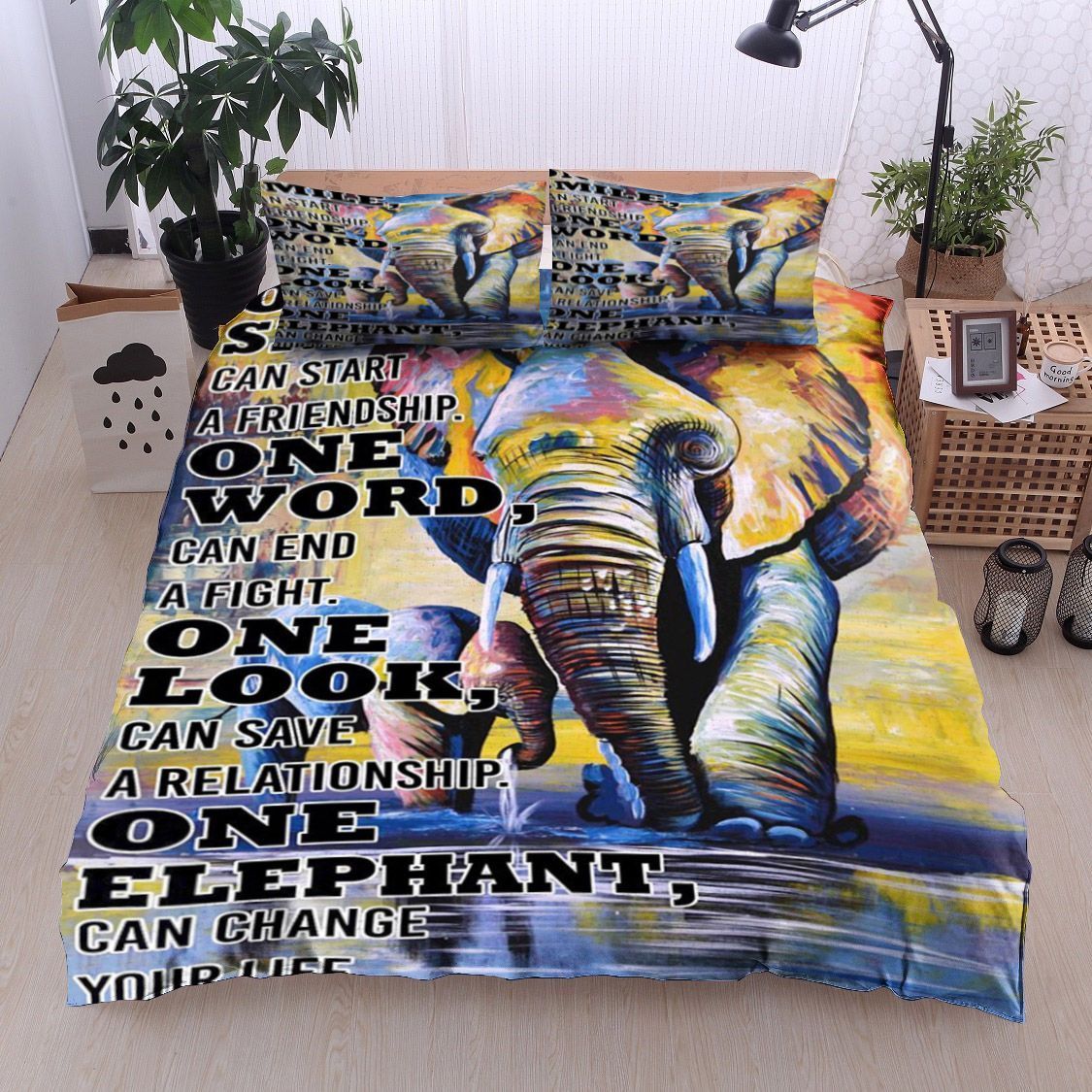 Elephant One Smile Can Start A Friendship Bedding Set