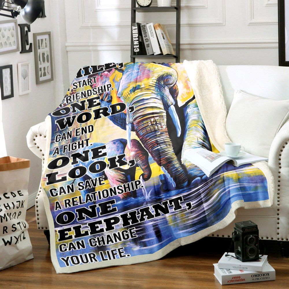 Elephant One Smile Sherpa Fleece Blanket