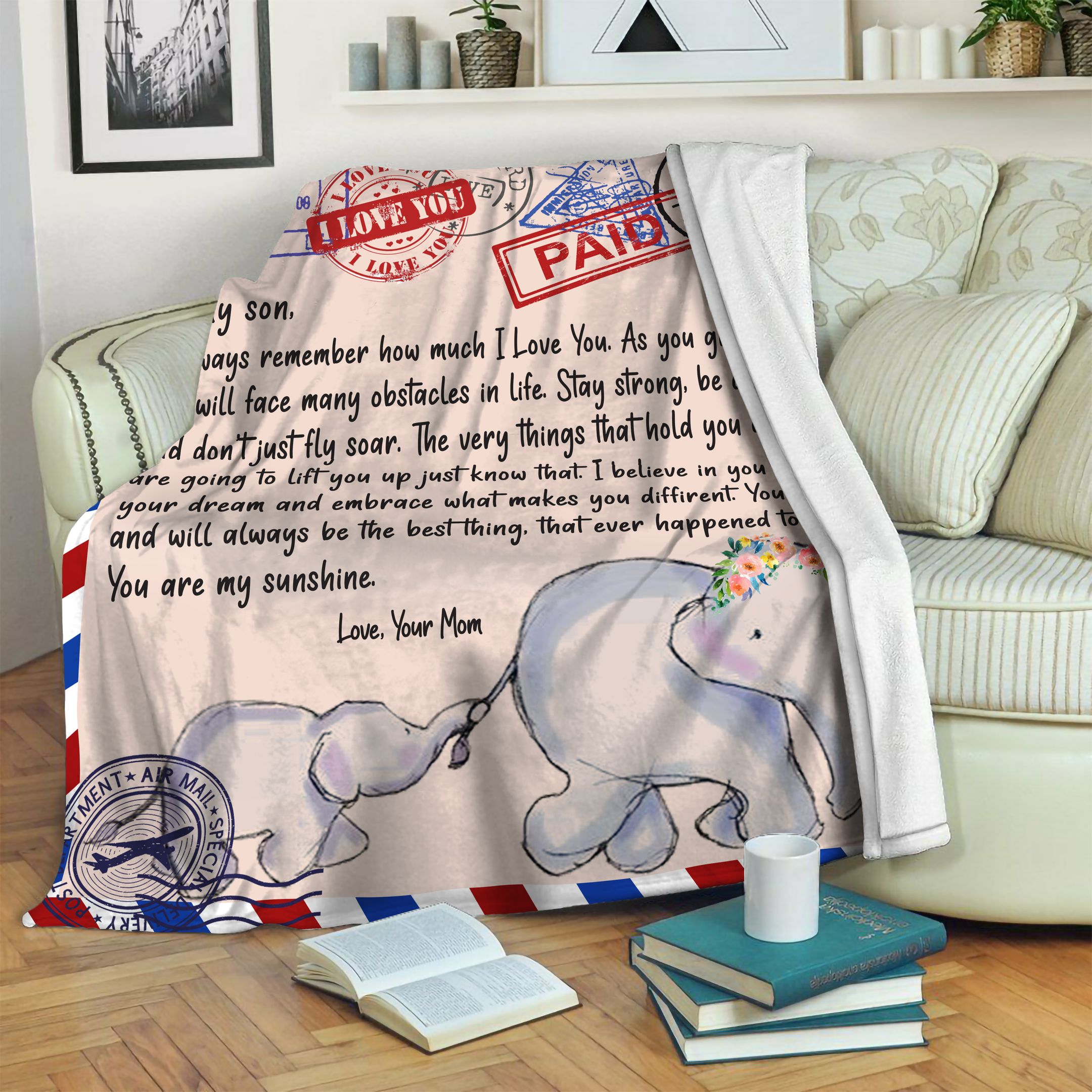 Elephant Son And Mom Fleece Blanket