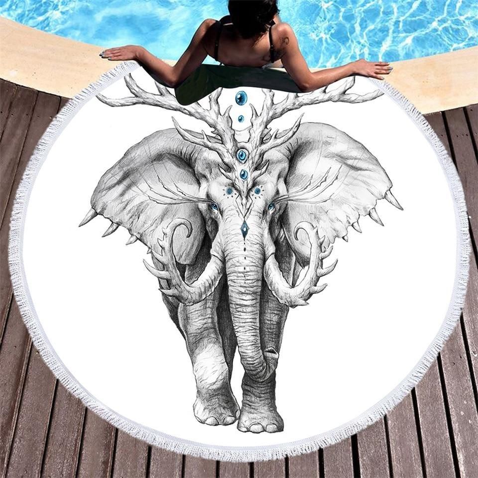 Elephant Soul Round Beach Towel