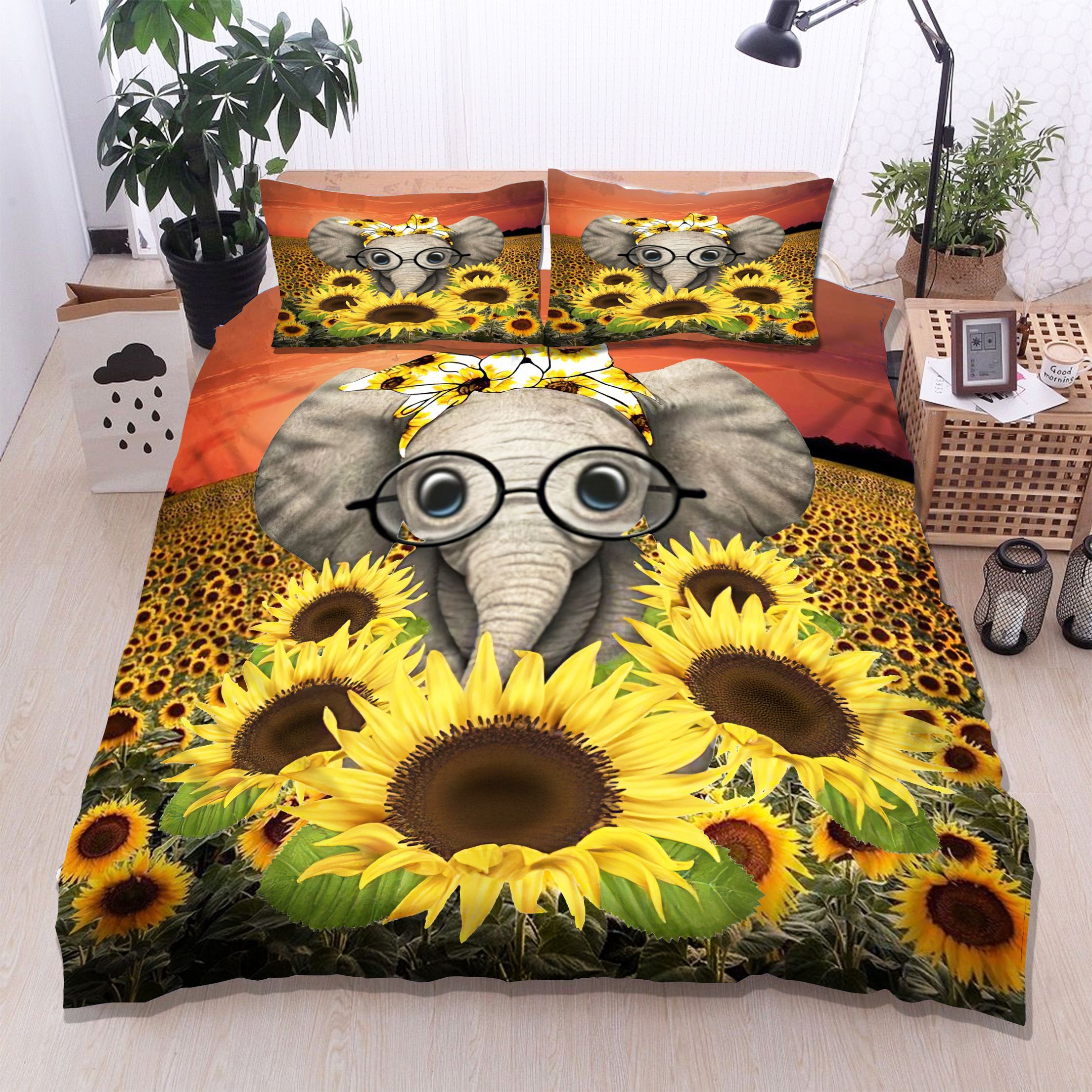 Elephant Sunflower Bedding Set