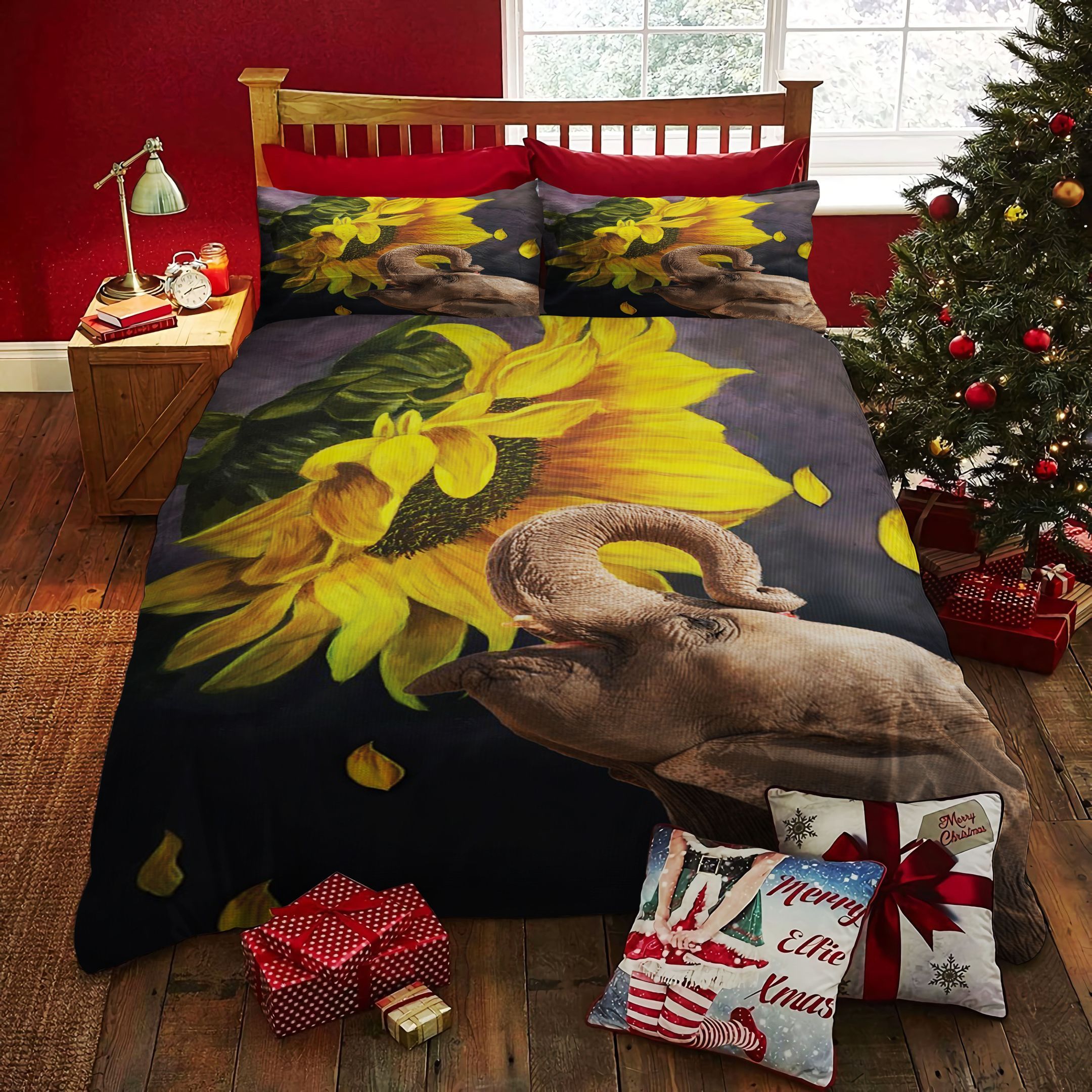Elephant Sunflower Bedding Set