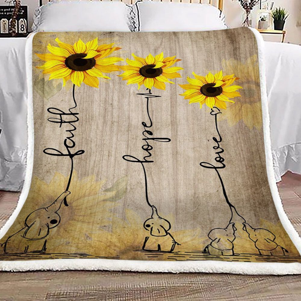 Elephant Sunflower Sherpa Fleece Blanket