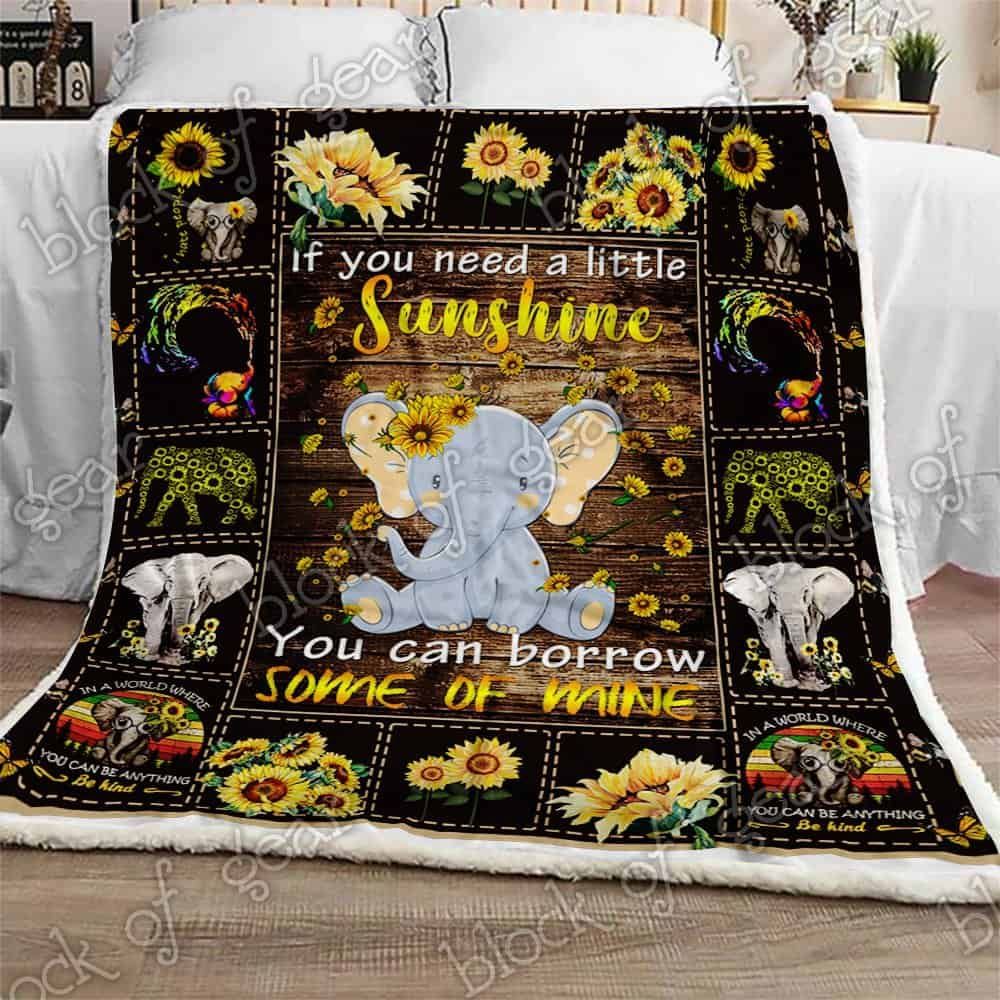 Elephant Sunflower Fleece Blanket
