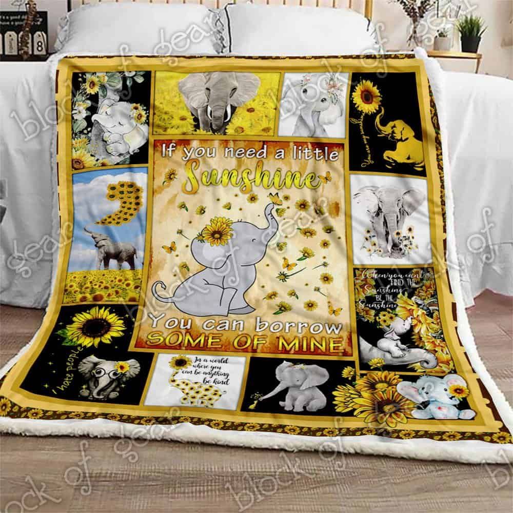 Elephant Sunflower Fleece Blanket