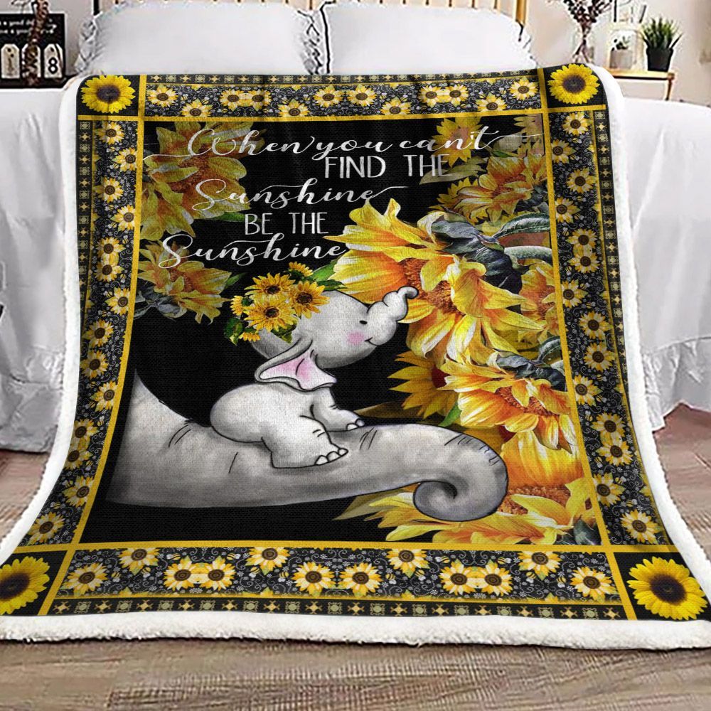 Elephant Sunflower Sherpa Fleece Blanket