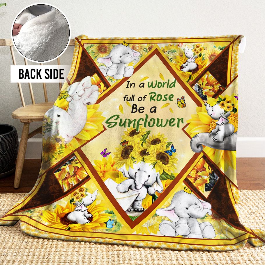 Elephant Sunflower Sherpa Fleece Blanket