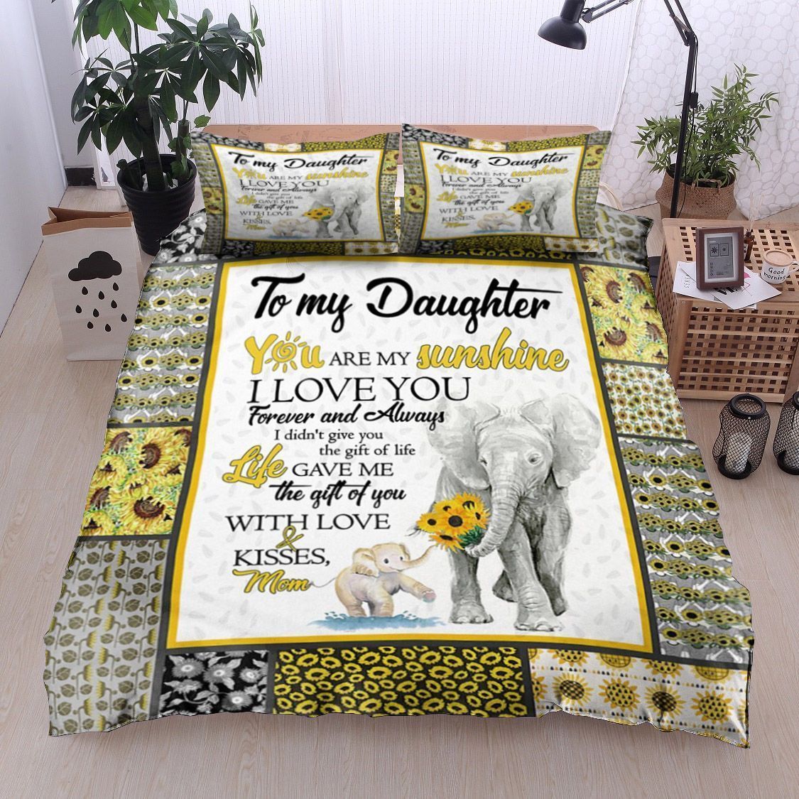Elephant Sunflower Mom To Daughter Bedding Set