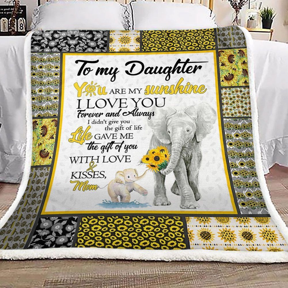 Elephant Sunflower Mom To Daughter Sherpa Fleece Blanket