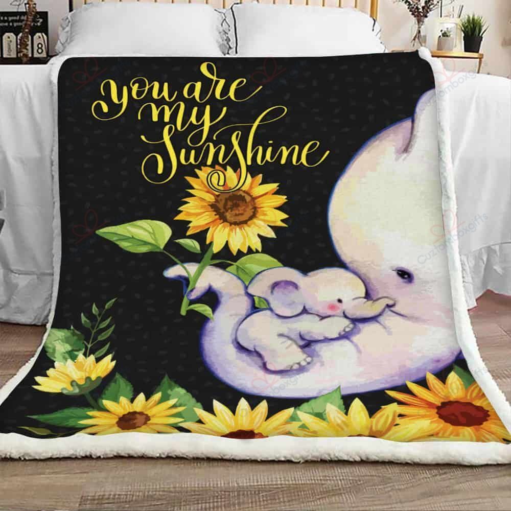 Elephant Sunflower Mom You Are My Sunshine Sherpa Fleece Blanket