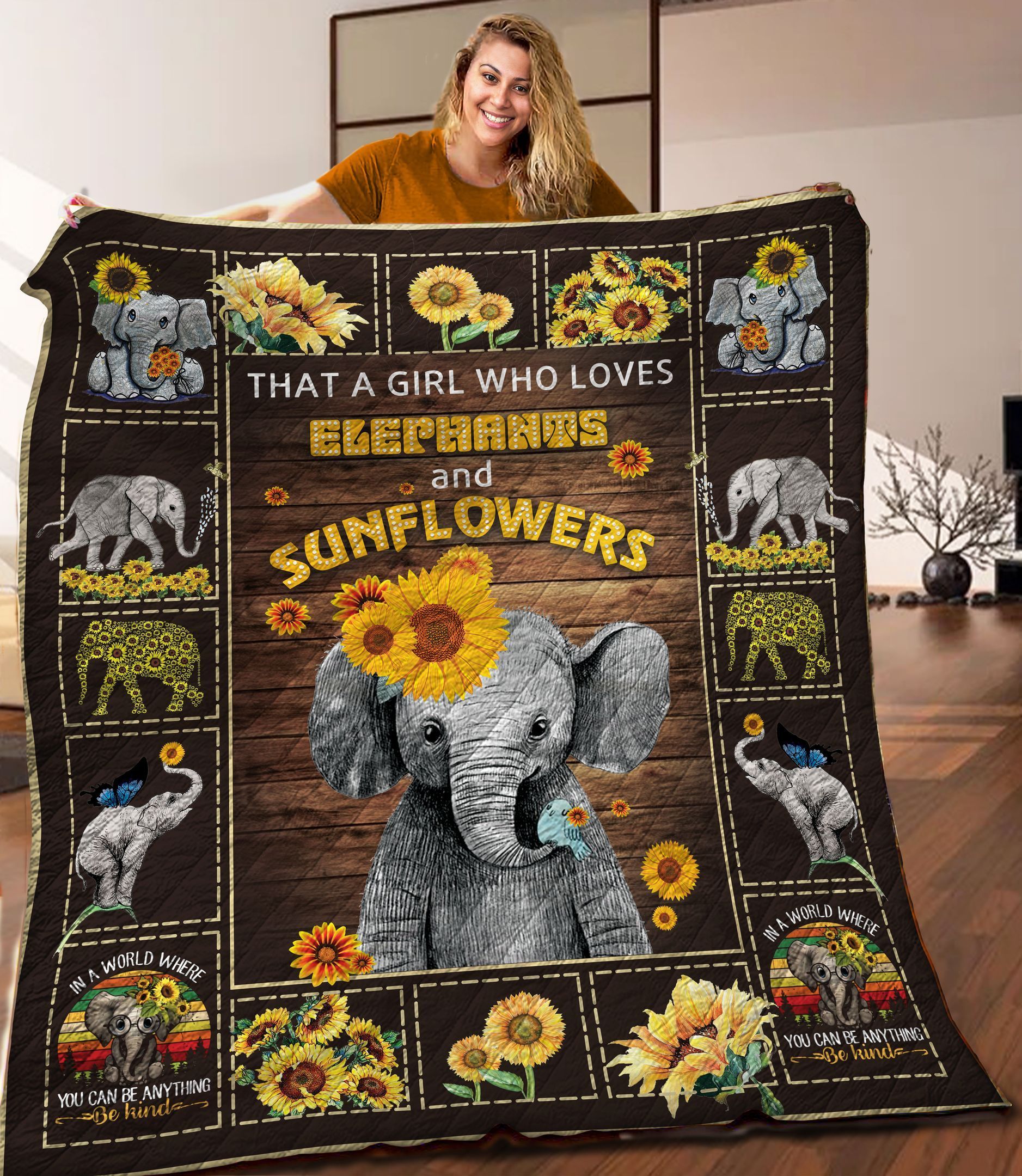 Elephant Sunflower Quilt Blanket C9B290223TY