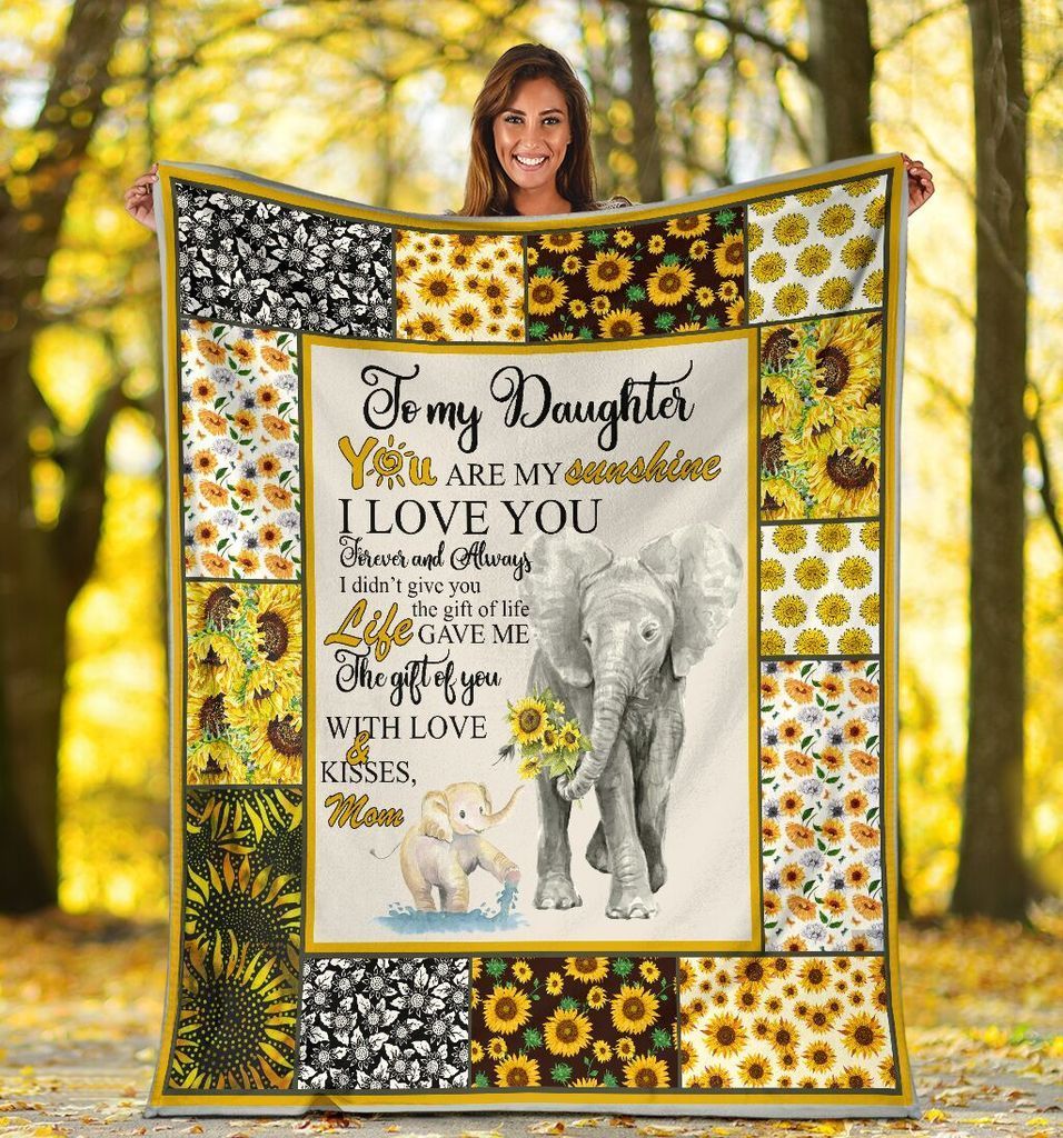 Elephant Sunflower To My Daughter Sherpa Fleece Blanket