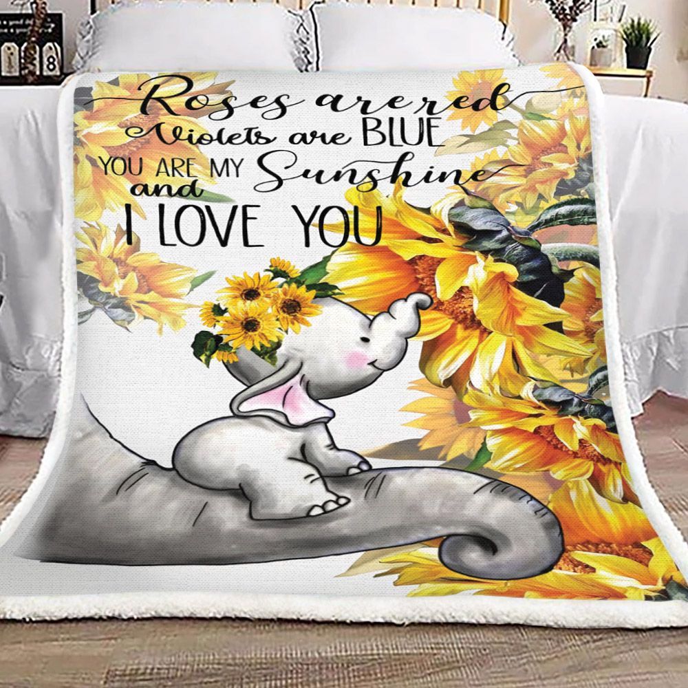 Elephant Sunflower Sherpa Fleece Blanket