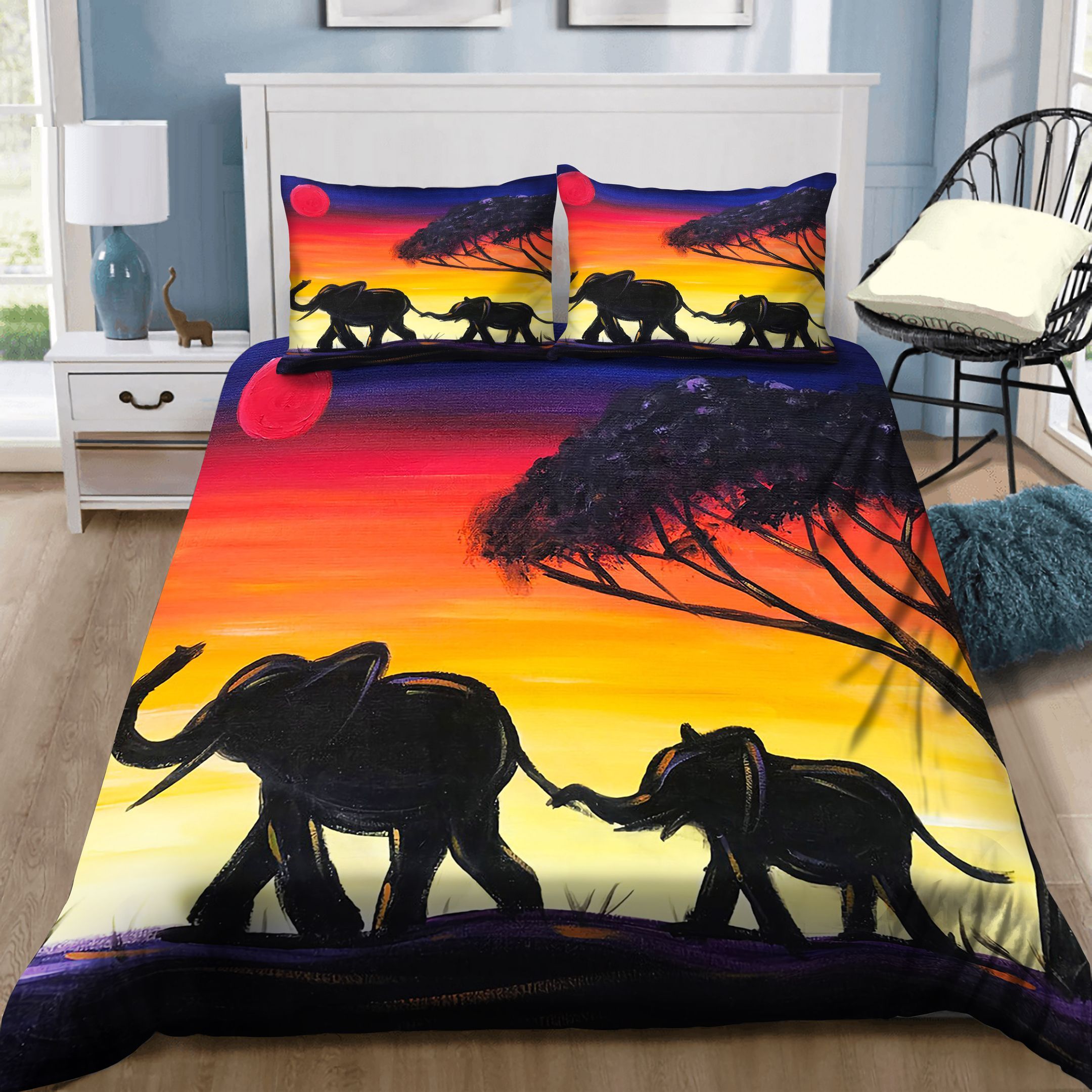 Elephant Sunset Painting Bedding Set