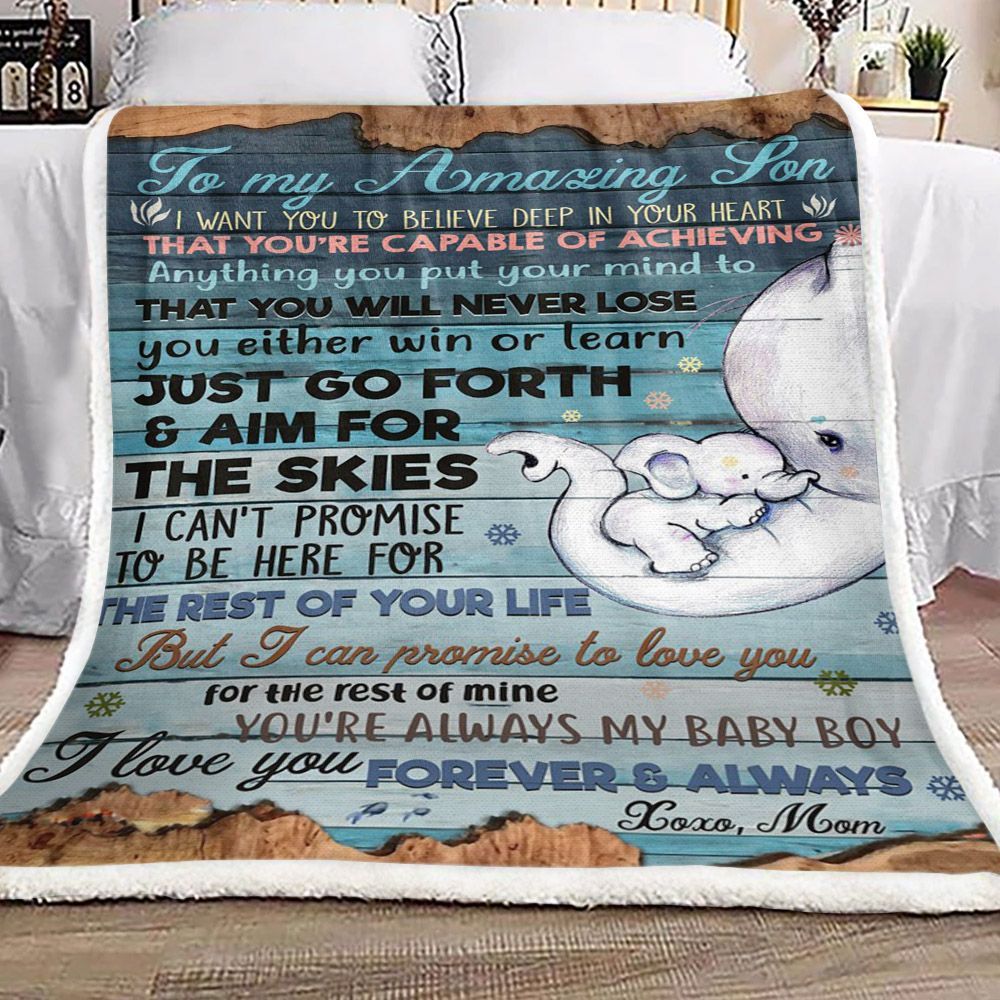 Elephant To My Amazing Son Mom Sherpa Fleece Blanket