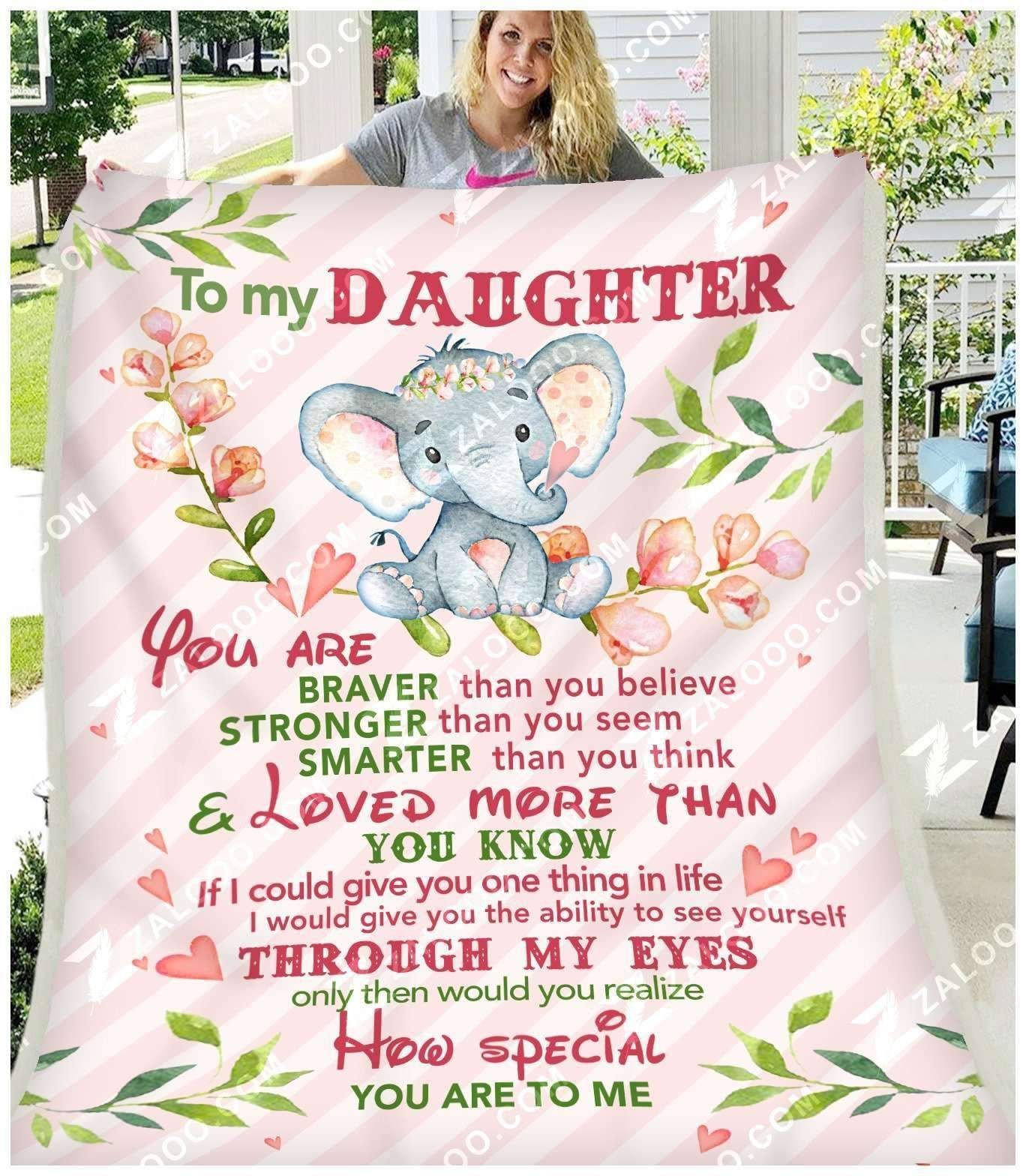 Elephant To My Daughter Braver Stronger Smarter Sherpa Fleece Blanket