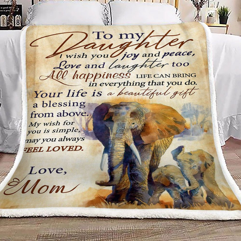 Elephant To My Daughter Love Mom Sherpa Fleece Blanket