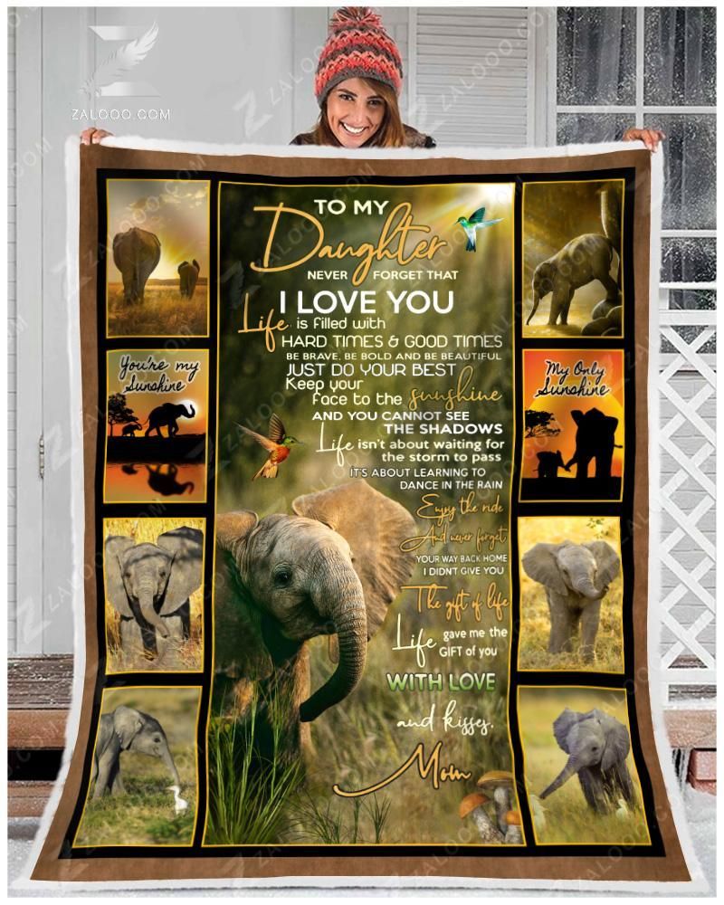 Elephant To My Daughter You Are My Sunshine Love Mom Sherpa Fleece Blanket