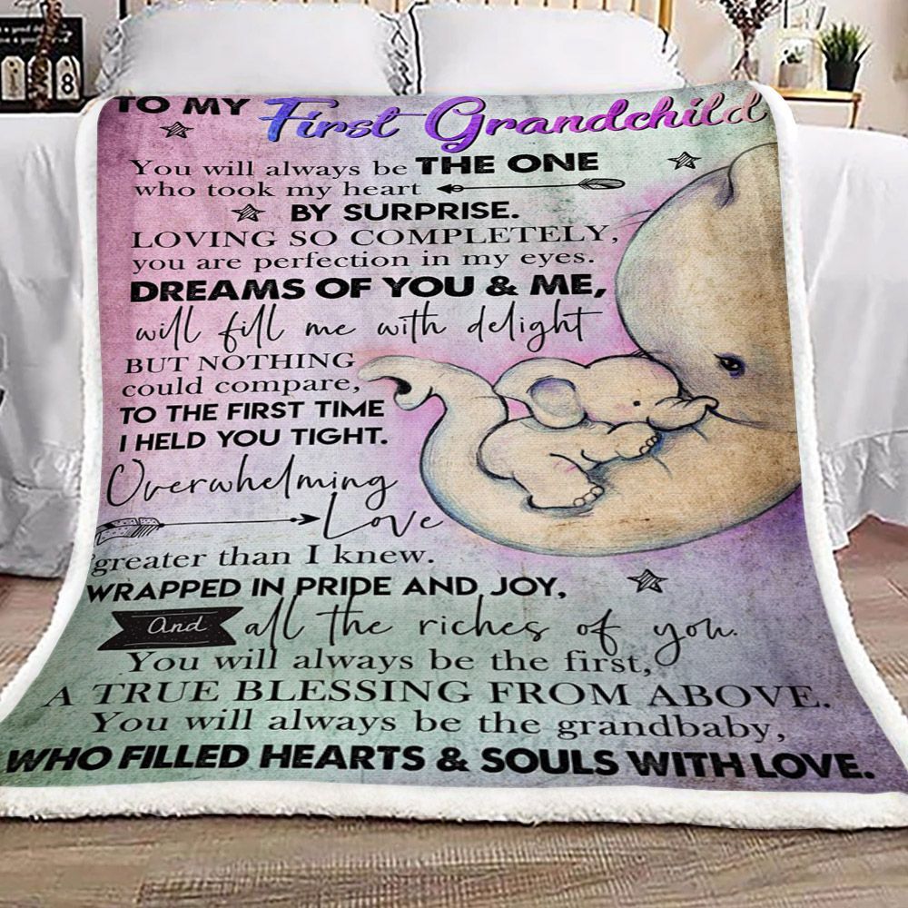 Elephant To My First Grandchild Sherpa Fleece Blanket