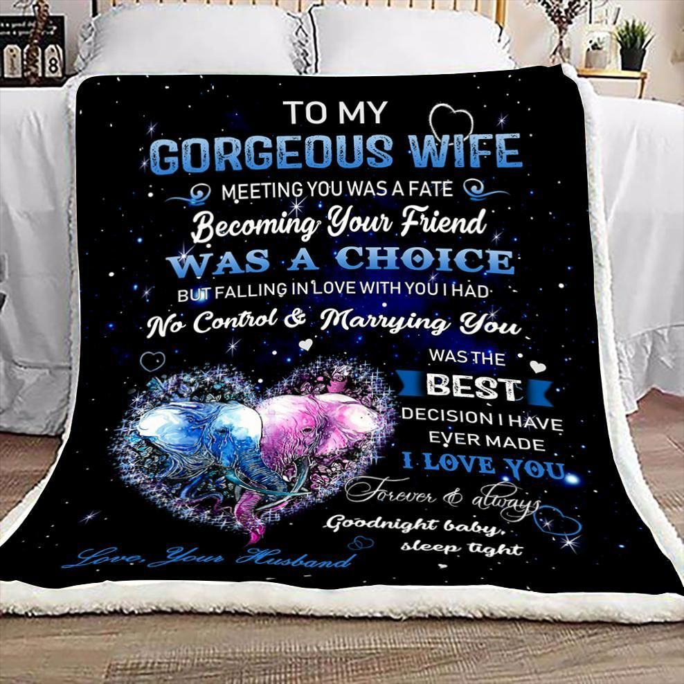 Elephant To My Gorgeous Wife Meeting You Was A Fate Sherpa Fleece Blanket