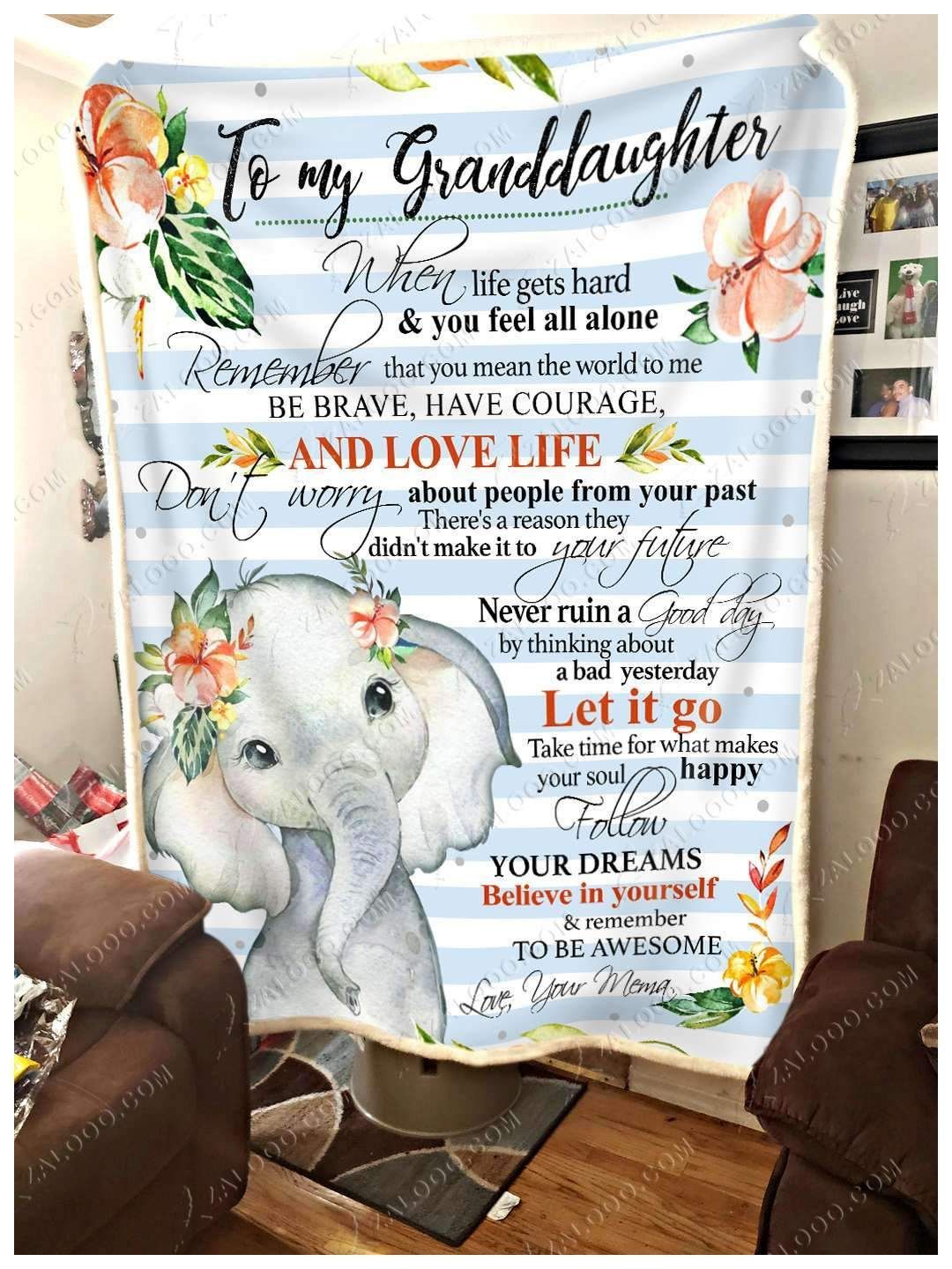 Elephant To My Granddaughters Love Mema Remember To Be Awesome Sherpa Fleece Blanket