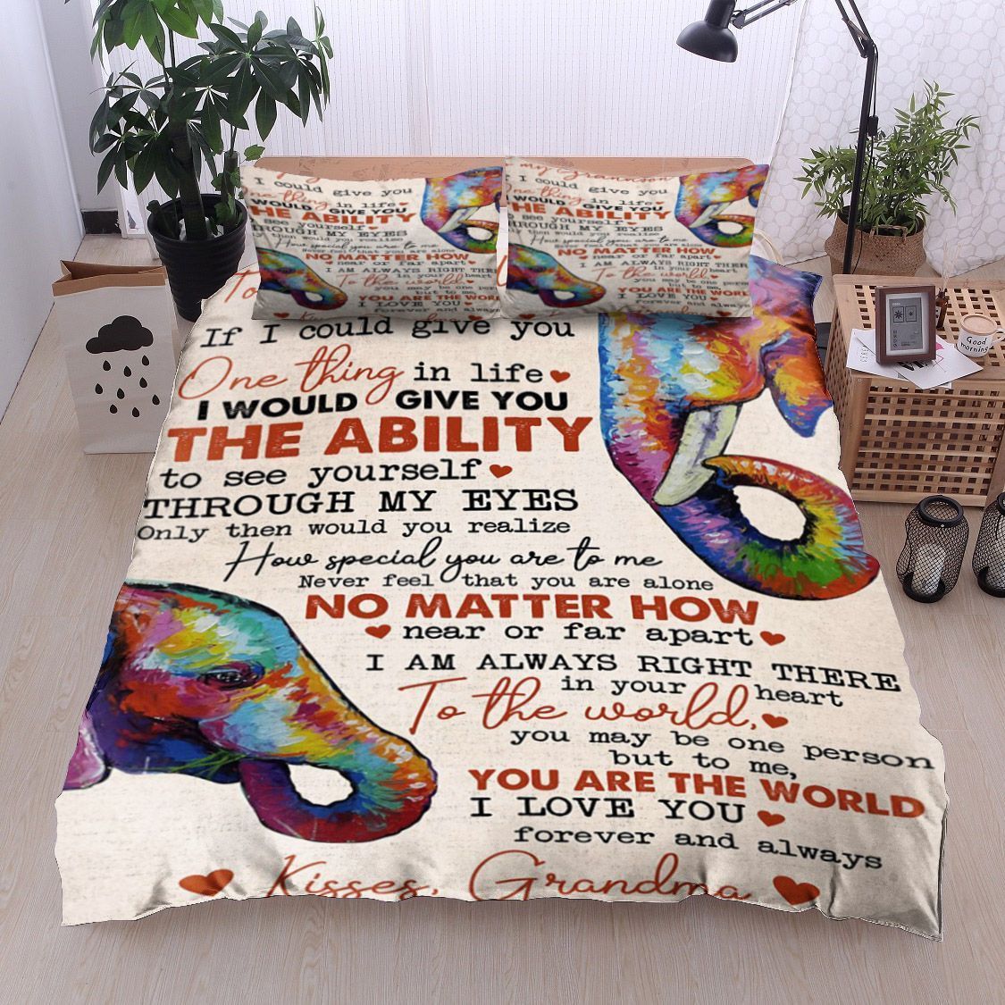 Elephant To My Grandson Kisses Grandma Bedding Set