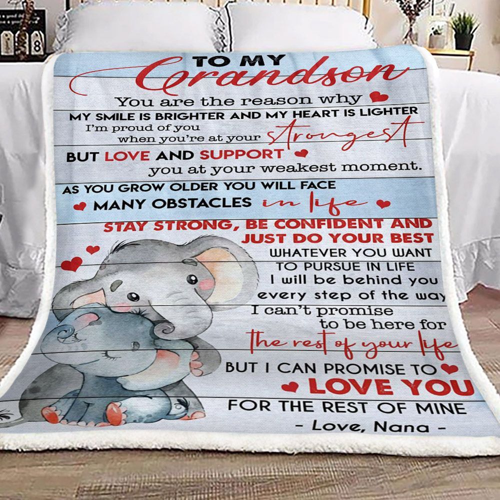 Elephant To My Grandson Love Nana Sherpa Fleece Blanket