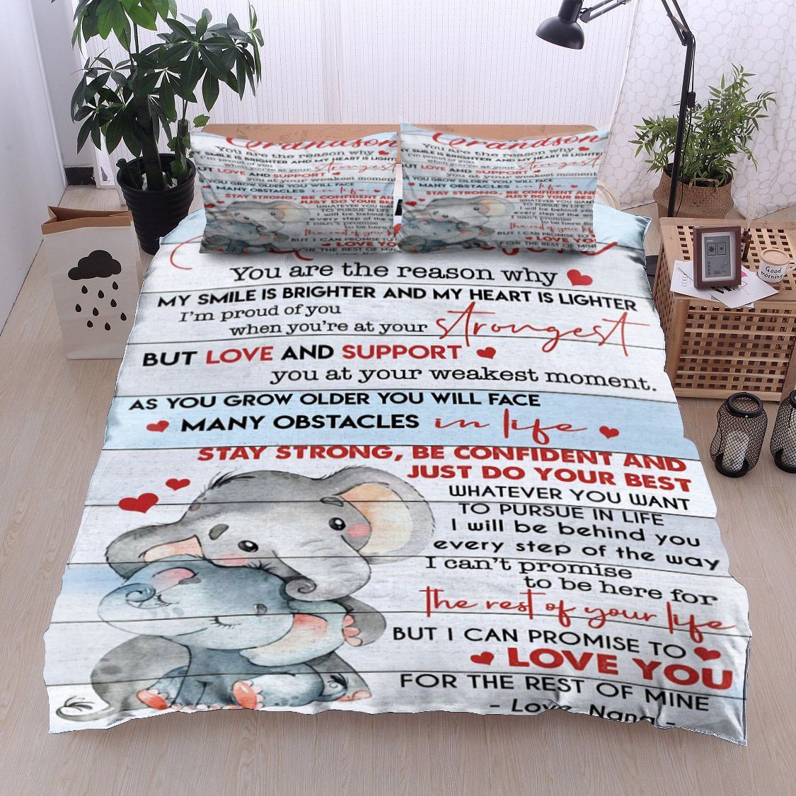 Elephant To My Grandson Love Nana Bedding Set