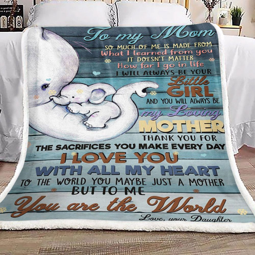 Elephant To My Mom Love Your Daughter Sherpa Fleece Blanket