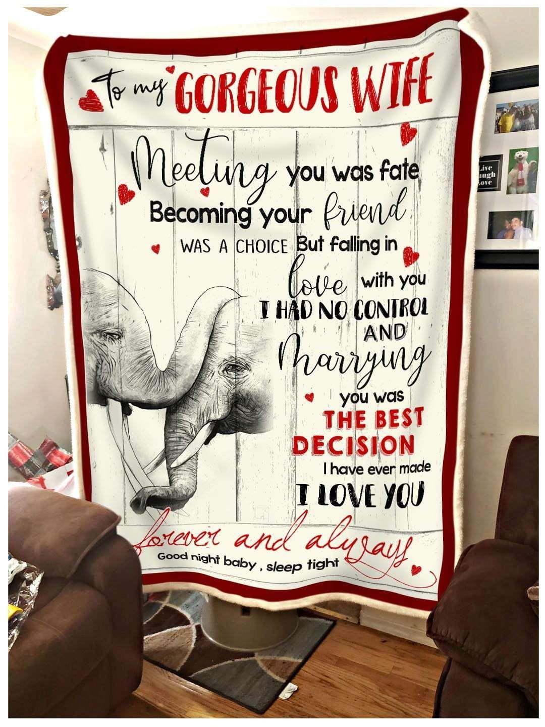 Elephant To My Wife Meeting You Was Fate Sherpa Fleece Blanket