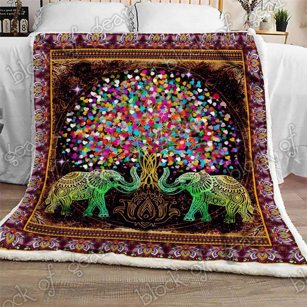Elephant Tree Of Life Sherpa Fleece Blanket