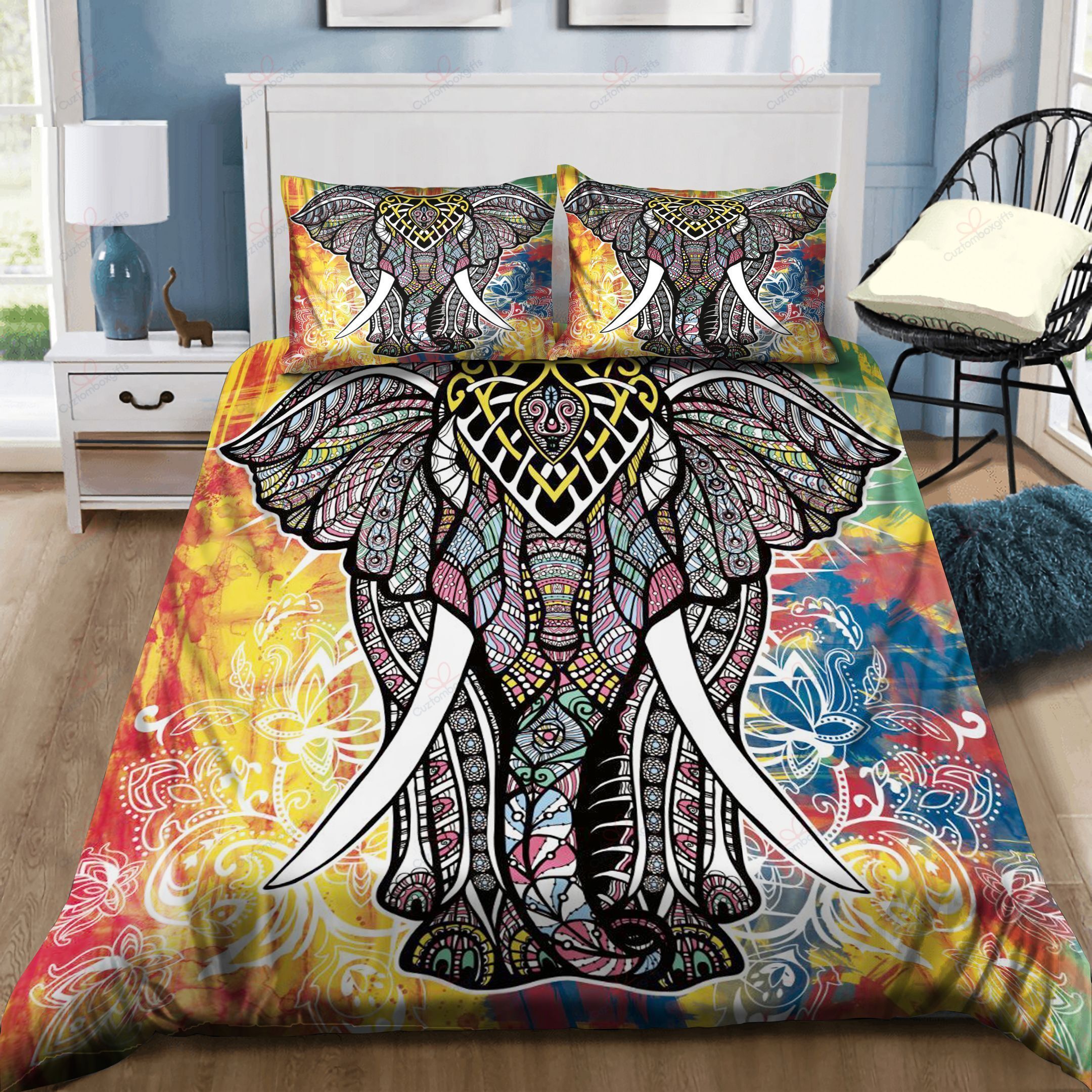 Elephant Water Color Pattern Printed Bedding Set