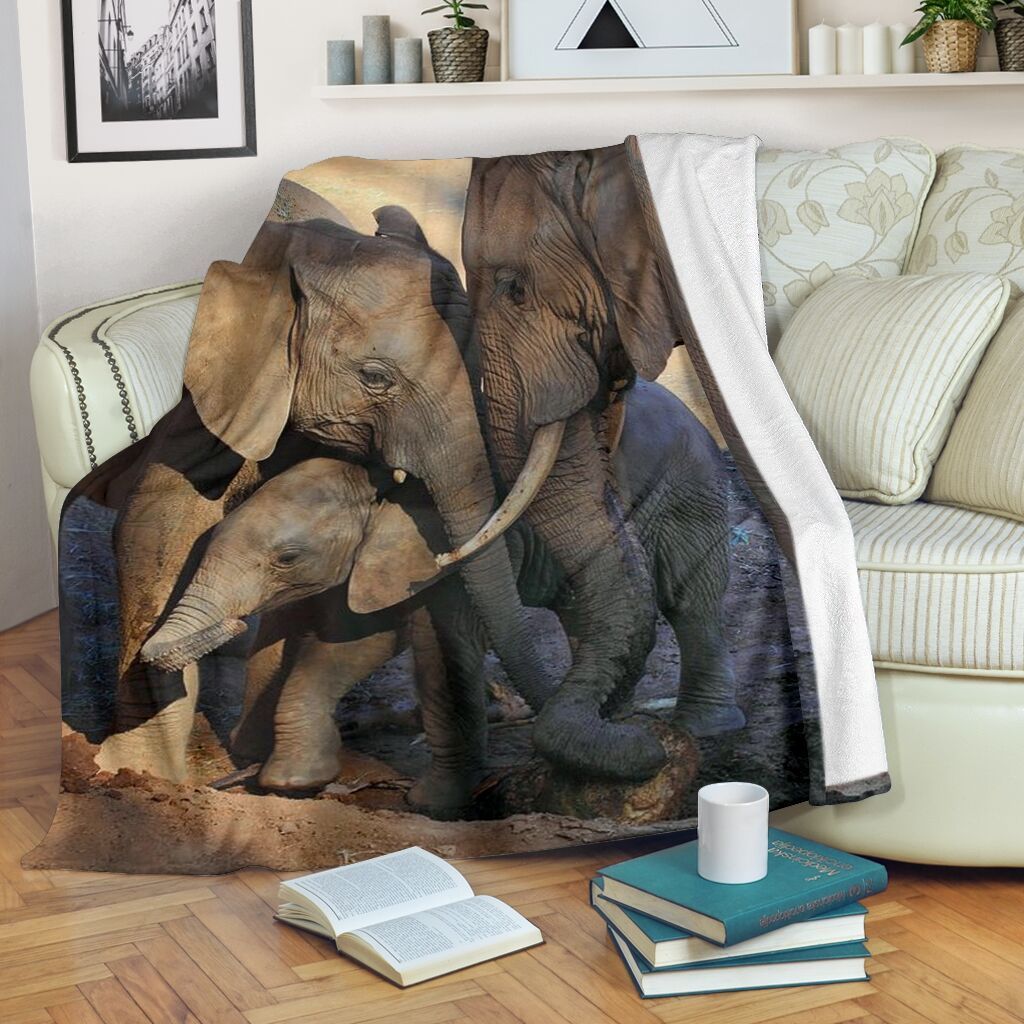 Elephant We Are Family Sherpa Fleece Blanket