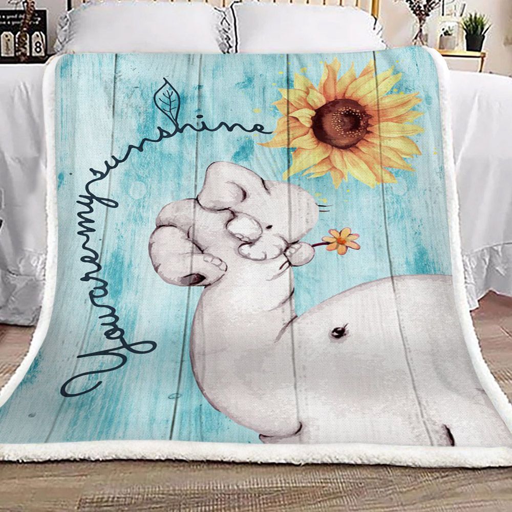 Elephant You Are My Sunshine Sherpa Fleece Blanket