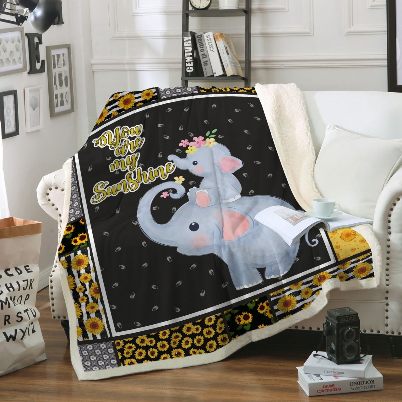 Elephant You Are My Sunshine Sherpa Fleece Blanket