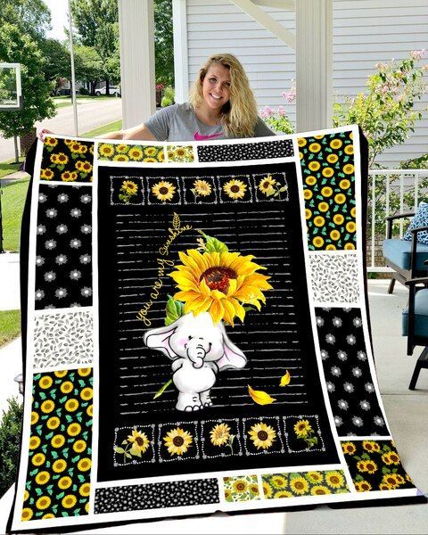 Elephant You Are My Sunshine Sherpa Fleece Blanket