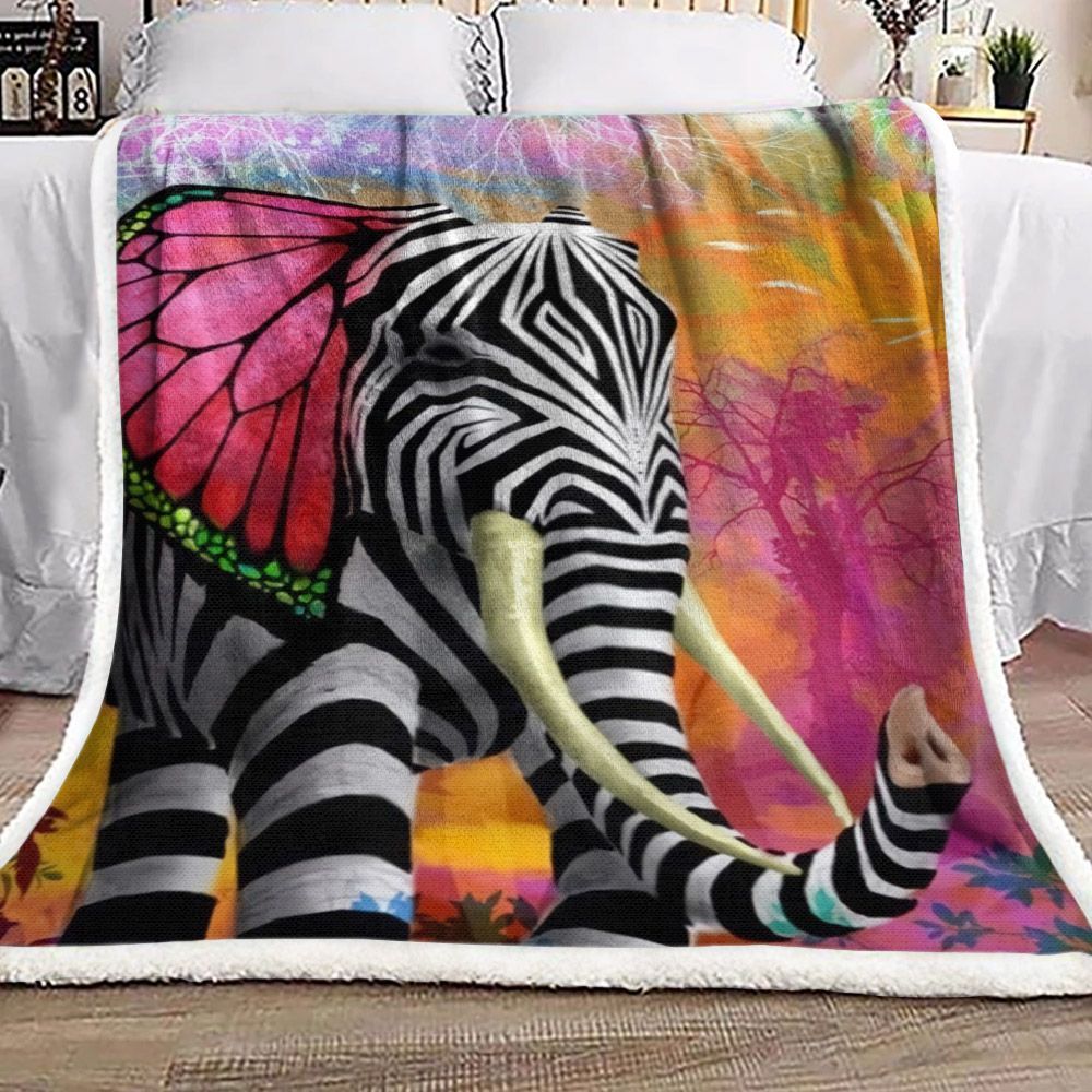 Elephant Zebra Sherpa Fleece Blanket
