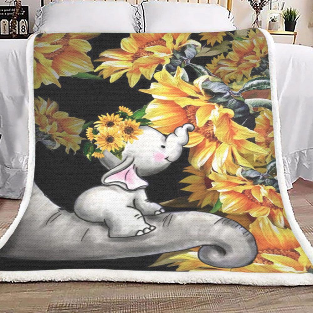 Elephants And Sunflower Sherpa Fleece