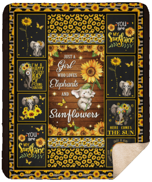 Elephants And Sunflowers Sherpa Fleece Blanket