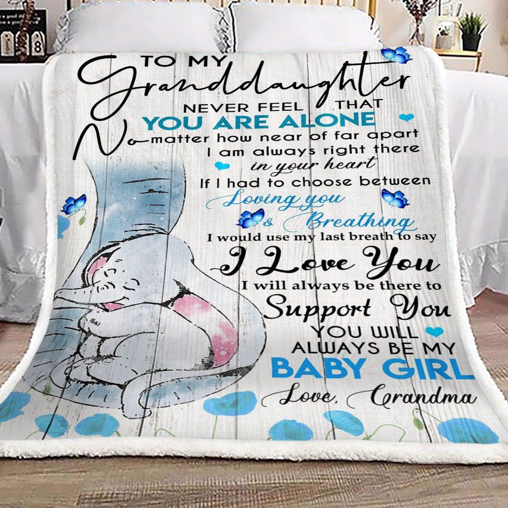 Elephants Butterfly To My Granddaughter Love Grandma Sherpa Fleece Blanket
