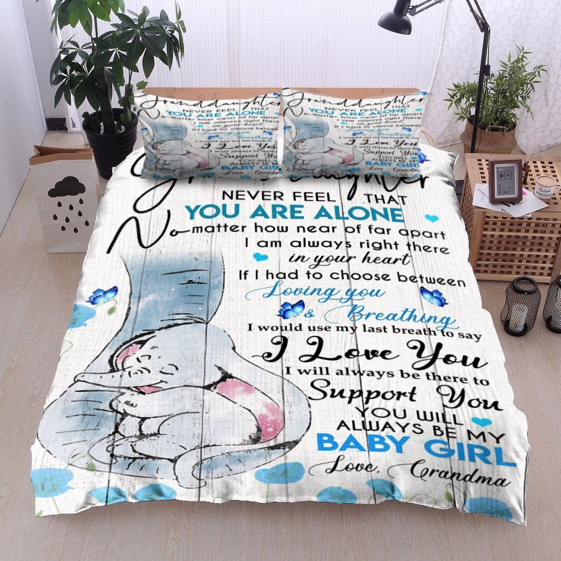 Elephants Butterfly To My Granddaughter Love Grandma Bedding Set