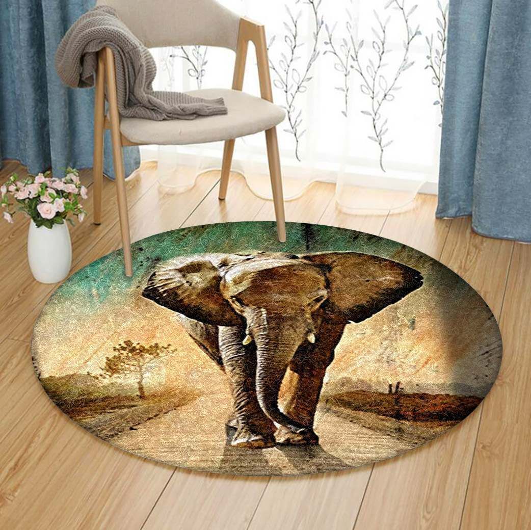 Elephants Round Carpet