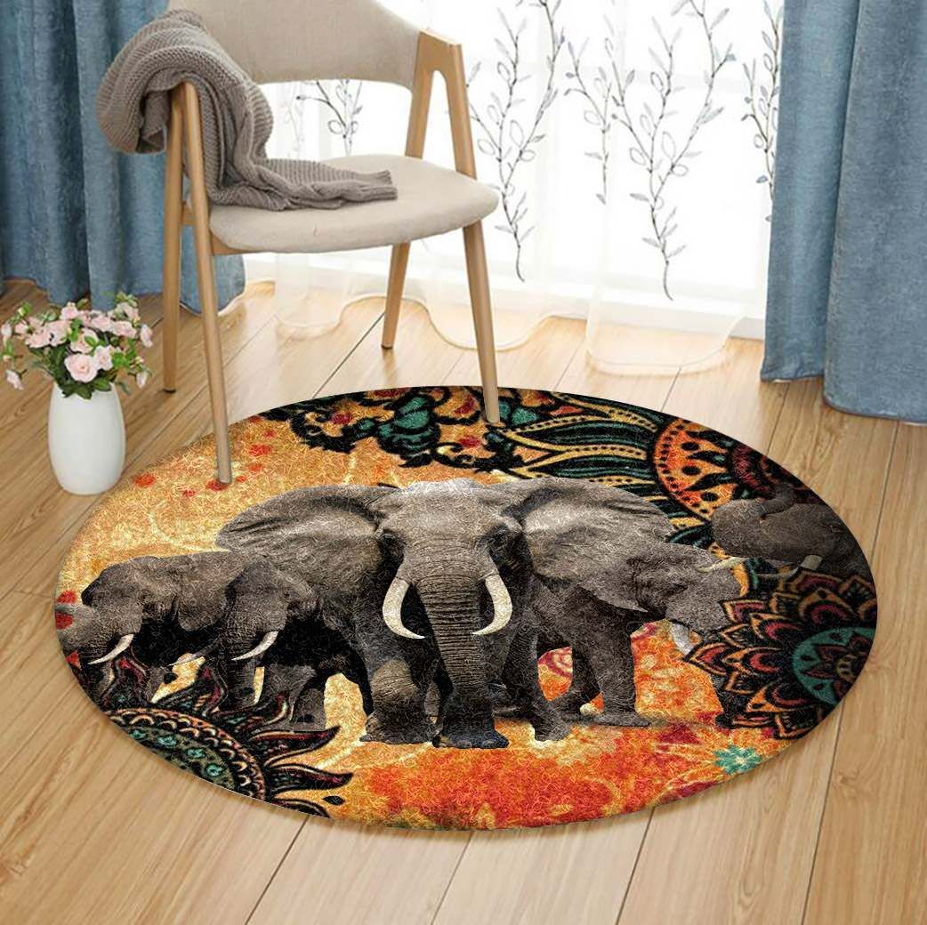 Elephants Round Carpet