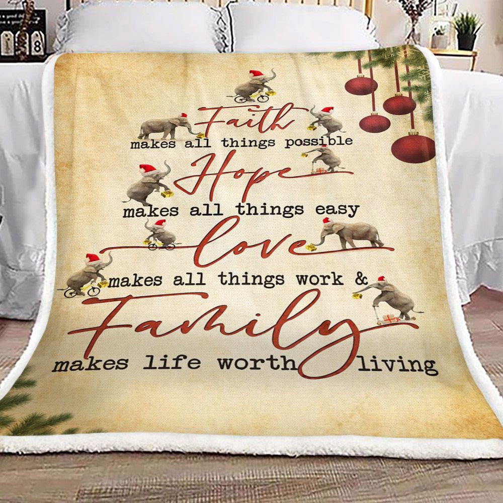 Elephants Christmas Faith Makes All Things Possible Sherpa Fleece Blanket