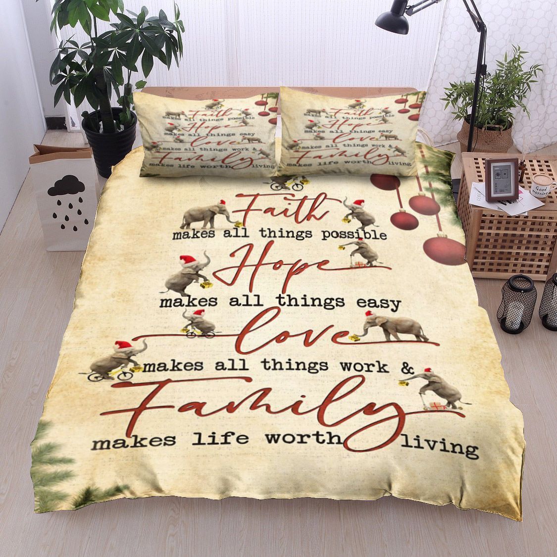 Elephants Christmas Faith Makes All Things Possible Bedding Set