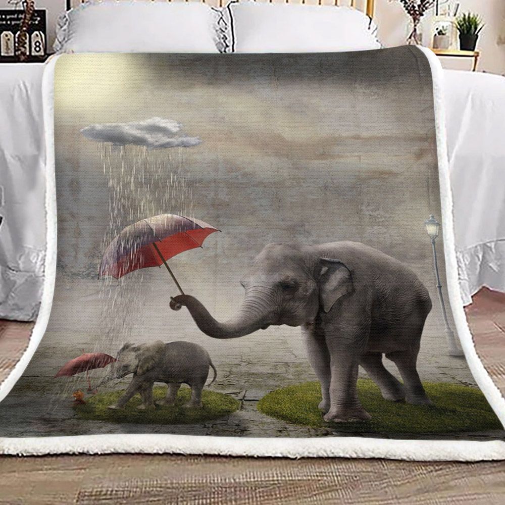 Elephants In The Rain Sherpa Fleece Blanket