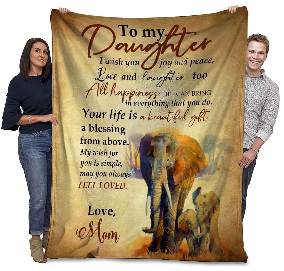 Elephants Mom To My Daughter I Wish You Joy And Peace Fleece Blanket