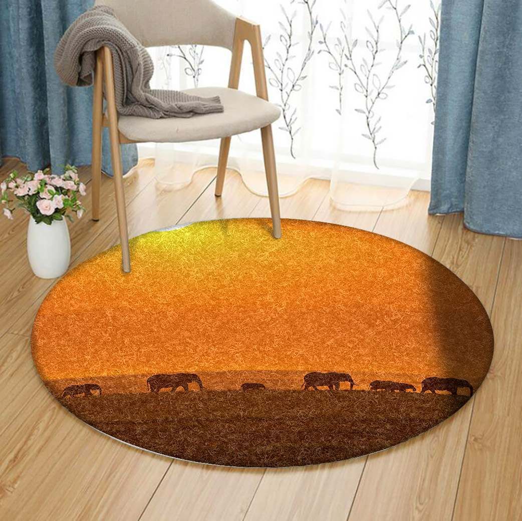 Elephants Round Carpet